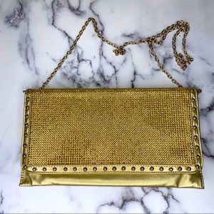 MMS Design Studio Gold Metallic Studded Envelope Clutch
